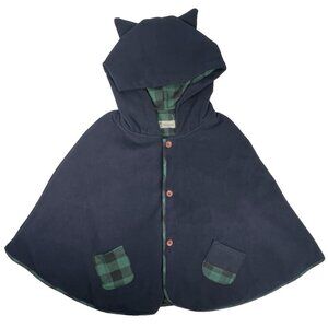 Cat Cloak Cape Ears Tail Cosplay Womens SMALL Wool Blue Green Plaid